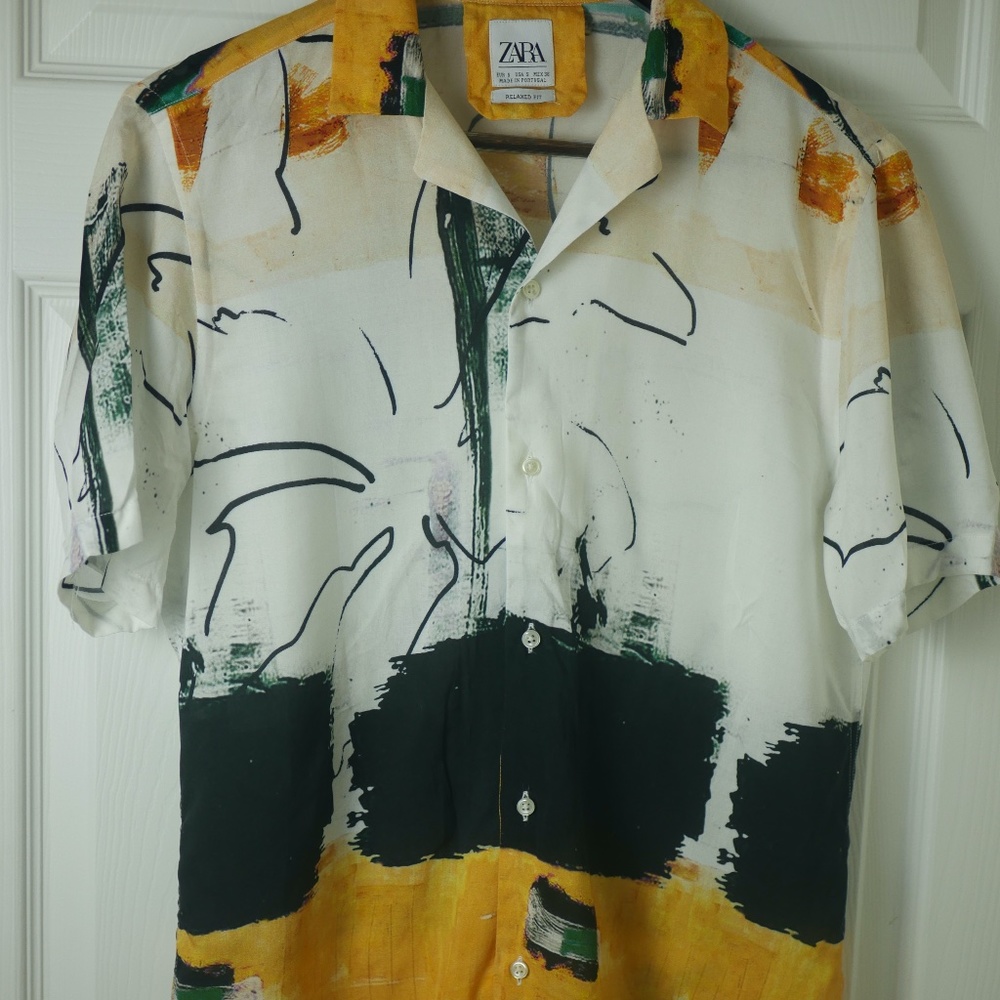 Zara Short Sleeve Camp Collar Abstract Print Shirt